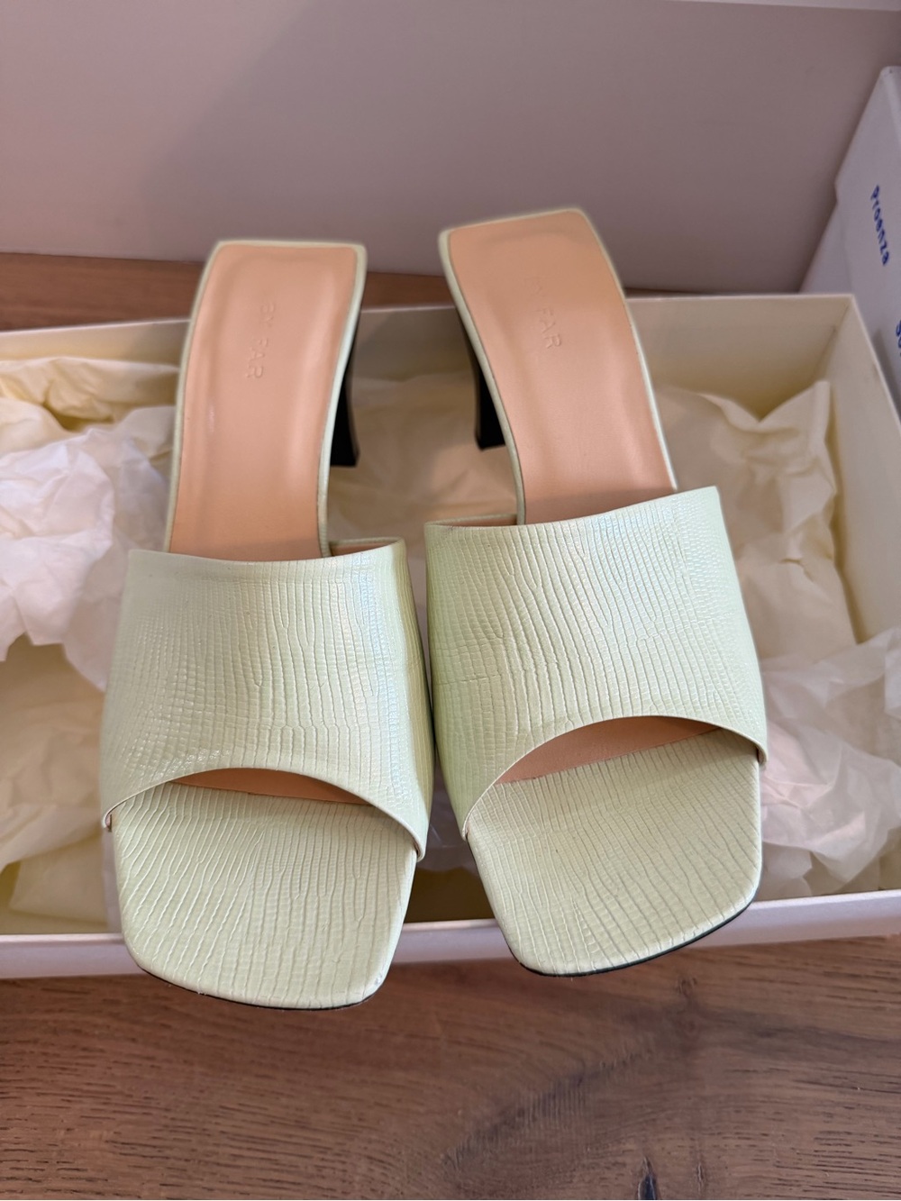 BY FAR Light Mint Open-Toe Mule Sandals